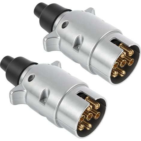 2PCS Prise Remorque 7 Broches, Connecteur Électrique Remorque Voiture, Adaptateur Prise Remorque 7 Pins Standard Européen, Fiche Remorque pour Éclairage et Signalisation Véhicule. (1/5)