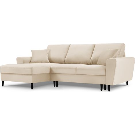 Canapé d'angle convertible + box 4 places en velours côtelé beige (1/5)