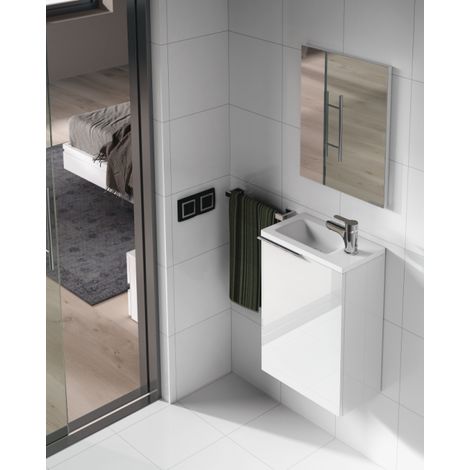 Meuble de toilette suspendu 40 cm laqué blanc avec miroir - Spagna - Blanc Avec lampe Led - Colore: Bianco - Accessorio: Standard (1/6)