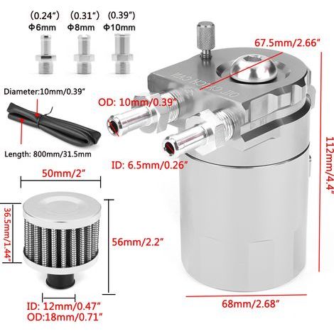 300ml Oil Catch Can Kit Universal Black Breather Baffled Aluminum Reservoir Tank(silver 300ML) (1/5)
