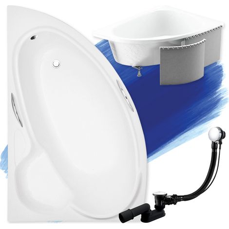 Baignoire Bain d'angle 150x95 Gauche avec des panneaux en polystyrène, Siphon de bain et pieds (support) - Set 4en1 - Fabriqué en UE - BADLAND BIANKA