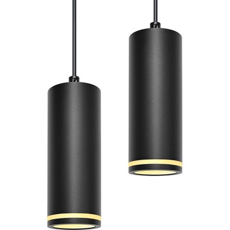 Suspension Luminaire Noir 15cm, Lustre LED Cylindre Simple Moderne, Câble Réglable, Luminaire Plafonnier avec Douille GU10 pour Cuisine Salon Chambre Restaurant Bar (sans ampoule), 2 Pack (1/5)