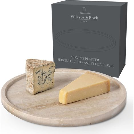 Villeroy & Boch - Manufacture Travertine piatto da portata beige, artigianale, elegante piatto da portata in pietra naturale dalla tonalità sabbia, piatto in pietra, stoviglie, travertino
