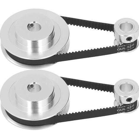 2 ensembles poulies synchrones GT2 en alliage d'aluminium avec 2 courroies 200mm x 6mm, alésage 8mm (1/5)