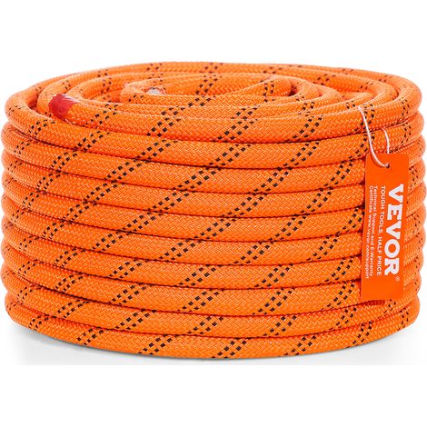 Vevor – Corde en polyester double tresse 12,7 mm x 36,57 m – Résistance à la rupture 35,58 kN – Pour escalade, randonnée, sauvetage – Orange/noir