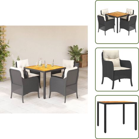 The Living Store 5-tlg. Garten-Essgruppe mit Kissen Schwarz Poly Rattan - Gartentisch (1/5)