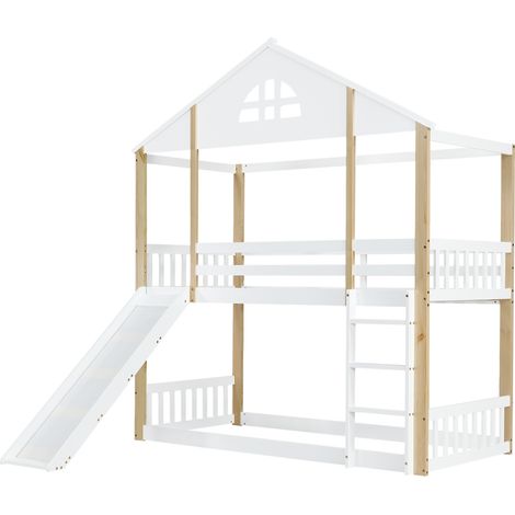 Litera infantil con tobogán y escalera 90 x 200 cm blanco y natural HOMVRA (1/5)