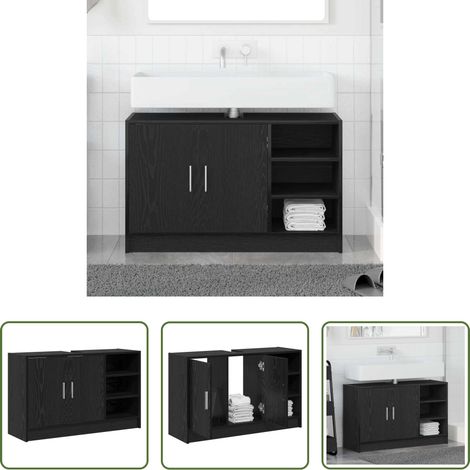 vidaXL Meuble en bois - Cabinet de salle de bain avec porte Chêne noir 90 x 29 x 55 cm (1/5)