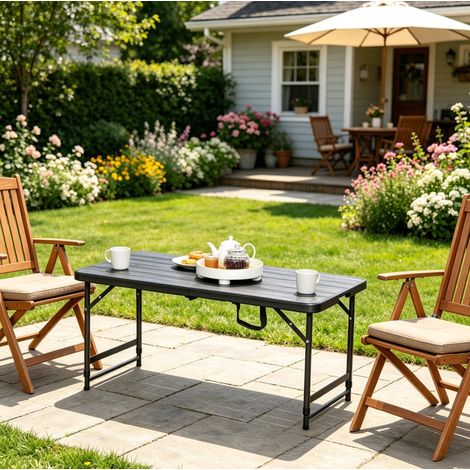 Mesa de jardín plegable regulable 118 x 60 cm HDPE y acero gris oscuro/negro OKWISH (1/5)