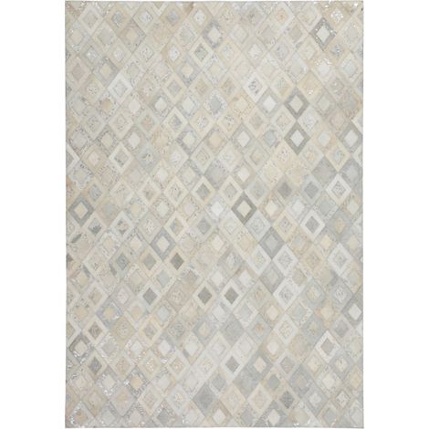 Tappeto in pelle Dazzle 100 grigio e argento in stile patchwork (1/4)