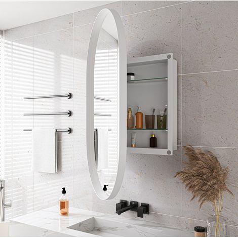 Mobile bagno con specchio ovale 85 x 51,5 x 12 cm bianco DESVIAE (1/5)