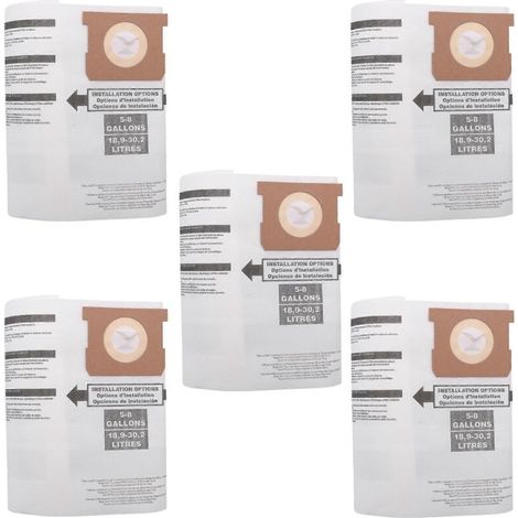 Pack of 5 replacement wet/dry vacuum bags, compatible with 5- to 8-gallon vacuums (9066100, 90661, 906-61). - AquaForge (1/3)