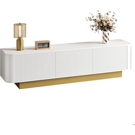 Meuble tv contemporain 170 cm, design arrondi meuble tv avec rangement, façade texturée, passe-câbles intégré (1/5)