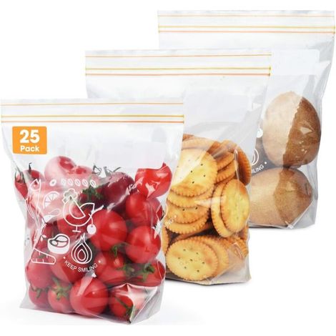 Lot de 25 sachets hermétiques pour conservation des aliments et congélation, Sacs à sandwich réutilisables (Taille M)-Fei Yu (1/5)