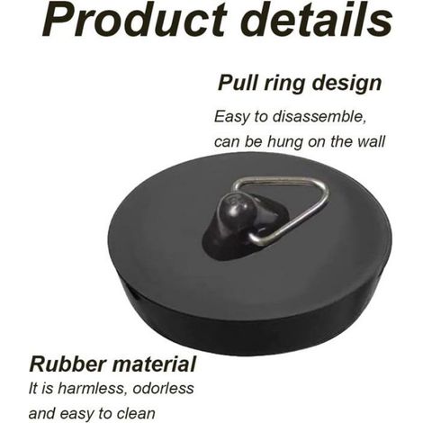 Bouchon Bonde Universel en Caoutchouc, Lot De 2, Pour Évier, Baignoire, Cuisine Salle De Bain, Diamètre 42-47 Mm, Noir (1/5)