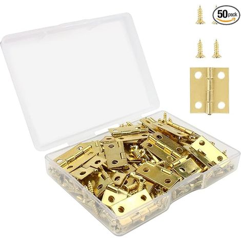Mini Retro Hinges Foldable Small Hinges with Screws and Screwdrivers for Jewellery Boxes, Wooden Boxes, Crafts, Flat Hinges, Mini Brass Hinges (15x18mm) (1/5)