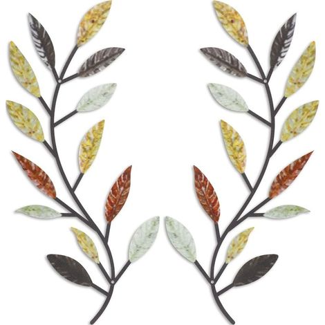 Lot de 2 décorations murales en métal représentant des feuilles d'arbre, des branches d'olivier et des volutes en fer forgé (1/5)