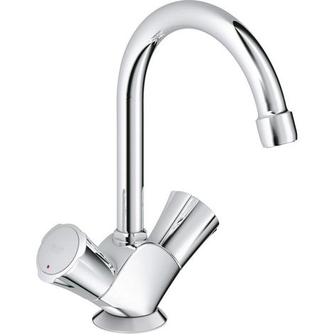 Grohe – Mitigeur de lavabo chromé – Bec tube pivotant – Poignées en métal – Isolation thermique – Tête à clapet – Flexibles de raccordement souples