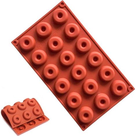 Mini stampo per ciambelle, ideale per cuocere biscotti e torte rotonde - 18 stampi, stampo per ciambelle, per creare deliziose prelibatezze fatte in casa. (1/5)