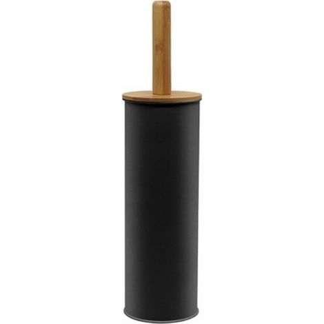 Portascopino WC in acciaio inox finitura nera opaca e coperchio in legno  KAM760NB kamalu
