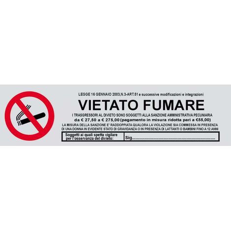 Cartello Vietato Fumare Adesivo 4x15 cm