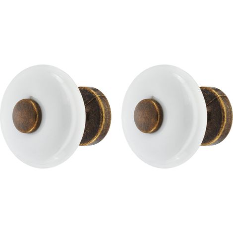 2x bouton de tiroir porcelaine céramique 30 mm insert laiton marron patiné meuble vintage antique style porte poignée commode armoire maison avec vis (1/3)
