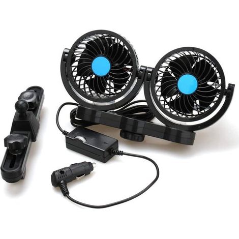 Ventilateur voiture double tête pour siège arrière, rotation 360°, vitesse réglable, fixation sans outil, universel 12V pour voiture SUV camping-car (1/2)