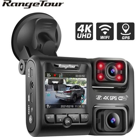 Caméra Voiture Wifi Double Tableau de Bord FHD 4K GPS Enregistreur Vidéo Dashcam