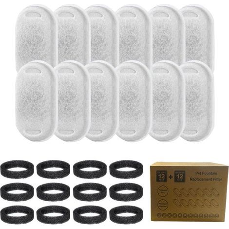 Filtro para bebedero de gatos, 24 piezas, 12 filtros de carbón activado y 12 filtros de esponja (1/5)