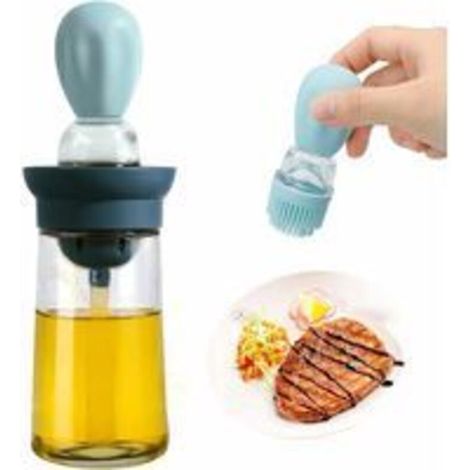 3 pièces,Bouteille d'huile avec Pinceau en Silicone, Distributeur d'huile d'olive pour Cuisine, Bouteilles à Condiments 2 En 1pour les Grillades, les Pâtes(bleu) (1/5)