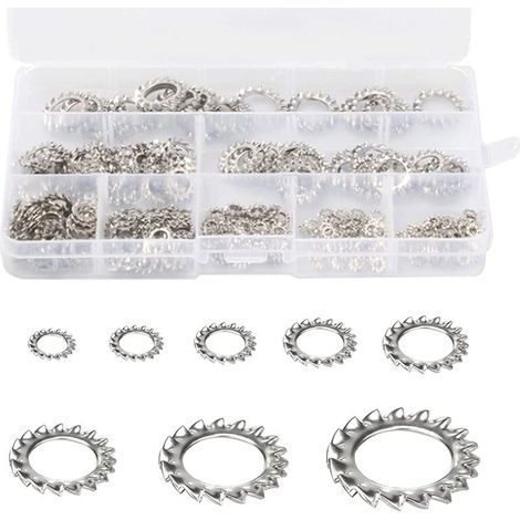 Rondelles de Verrouillage des Dents 300 pièces Rondelle Frein Inoxydable Rondelles Dentées Rondelles de Blocage Rondelles Dentées Externes Assortiment Ensemble (M2,5 M3 M4 M5 M6 M8 M10 M12) (1/3)