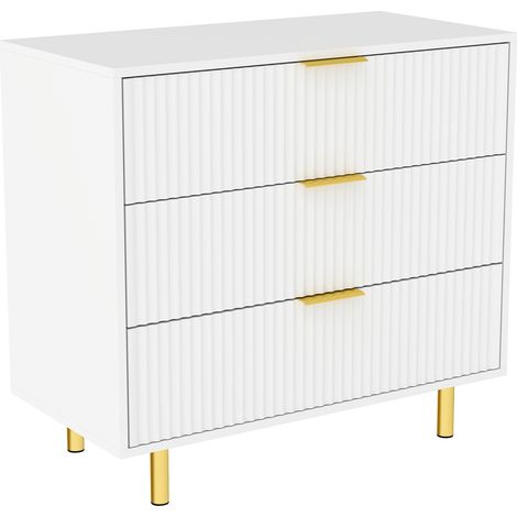Commode à 3 tiroirs, buffet au design moderne, meuble de rangement, blanc et or, H72/B80/T40 cm (1/5)