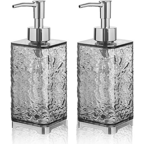 2 distributeurs savon transparents gris 400 ml, PET, rechargeables lotion/shampoing, cuisine/bain (1/5)