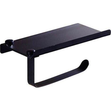 Soporte de papel higiénico de acero inoxidable negro, soporte para teléfono montado en la pared para WC, baños y baños (1/5)
