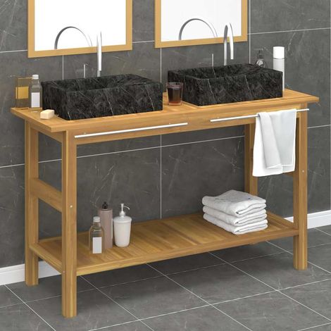Armoire de salle de bain et lavabos en marbre noir Teck massif (1/5)