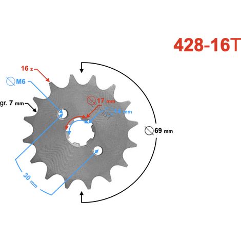Pignon 428-16 pour cyclomoteur (avec trous)