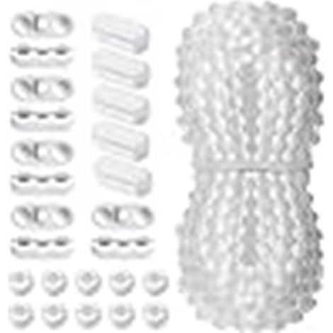 Chaîne de perles blanches de 10 mètres avec 10 boucles de connexion, 10 boucles de limitation et 10 accessoires pour rideaux. (1/5)