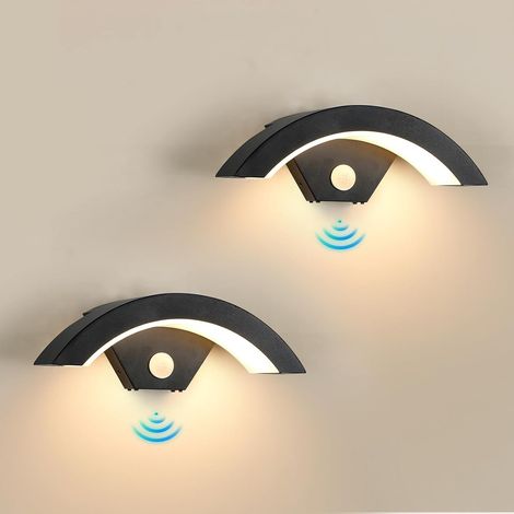 24W Außenwandleuchte mit Bewegungsmelder, 2 Stück IP65 LED Außenlampe 3000K Warmweiß, Schwarz Wandleuchte Außen Aluminium für Garten Terrasse Balkon Eingang Garage
