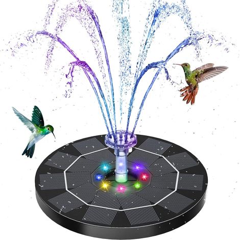 Fontaine solaire, pompe à eau de 3 W, fontaine pour bain d'oiseaux, diamètre de 16 cm, inclut 6 buses (1/5)