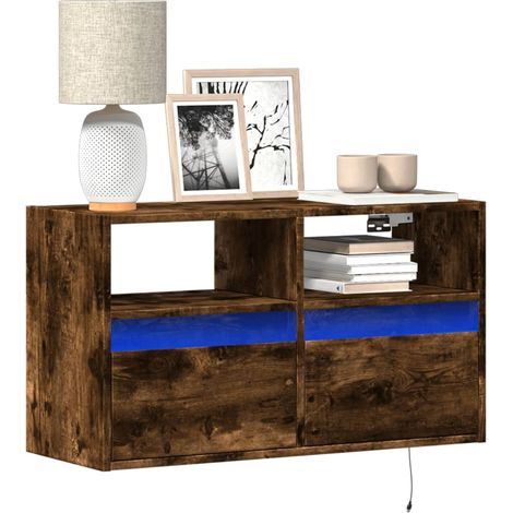 Meuble TV mural avec LED-Banc TV-Meuble Télé chêne fumé 80x31x45 cm 491169 (1/5)