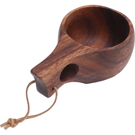 Tasse à thé en bois sculptée à la main, style portable, tasse à café en bois naturel pour la maison, le restaurant et le camping (3 pièces) (1/5)