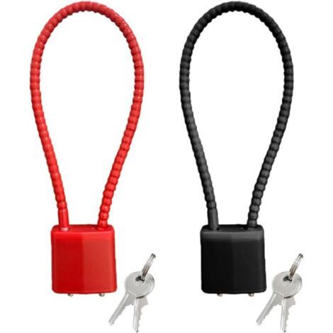 Lot de 2 cadenas avec clé, cadenas longs en étrier, verrous à câble métallique malléables, verrous antivol pour vélos, casiers (noir, rouge)