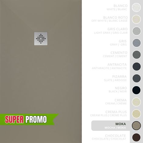 SOULBATH Plato de Ducha - Resina - Gel Coat - Textura Liso/Piedra - Antideslizante - Color Moka - 140x100- Extraplano 3cm - Incluye Válvula desagüe y Rejilla. Standard (1/5)