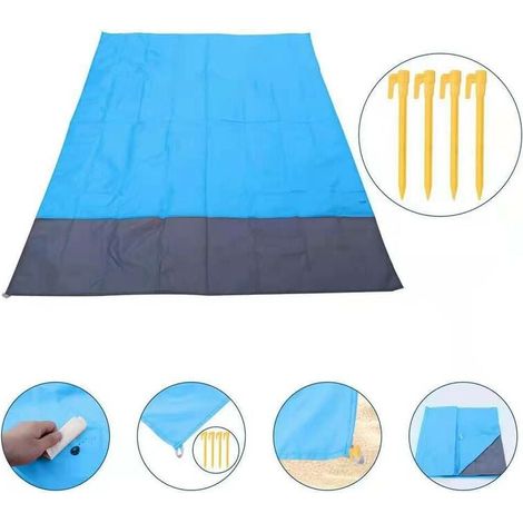 Couverture de pique-nique imperméable, tapis de plage 210 x 200 avec 4 pointes, couverture de plage portable résistante au sable pour camping, pique-nique, plage, randonnée. (1/3)