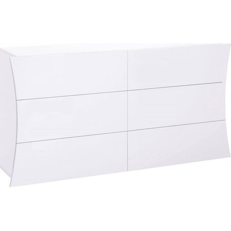Dmora Cajonera geométrica moderna, Made in Italy, Mueble para sala de estar y dormitorio, Aparador de 6 cajones, 155x40h82 cm, color blanco brillante, con embalaje reforzado
