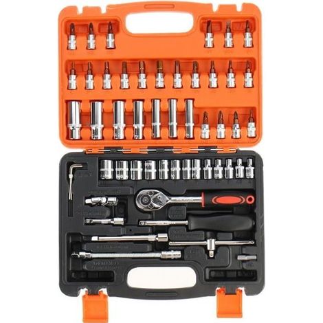 Coffret d\'outils - Acier allié au chrome vanadium - 53 pièces - Douilles et tournevis - Durable et fiable (1/4)