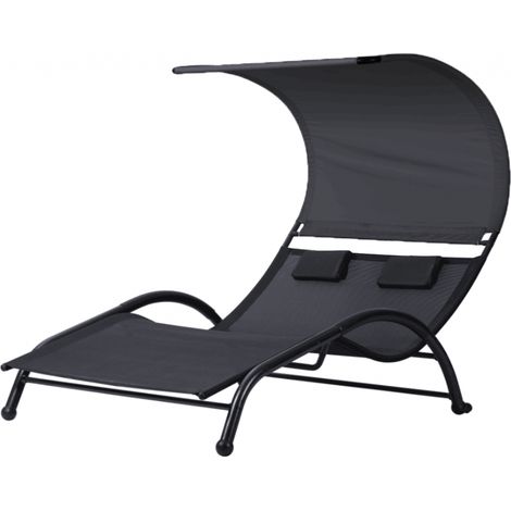Transat double fixe en acier et textilène noir – Confort pour 2 personnes – Résistant aux intempéries – Idéal pour terrasses et jardins – Essenciel Green (1/4)