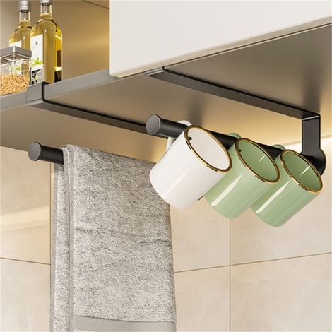 Organizer da cucina a parete senza fori – Contenitore multifunzionale per rotoli, asciugamani e accessori – 31,7 cm Nero (1/3)