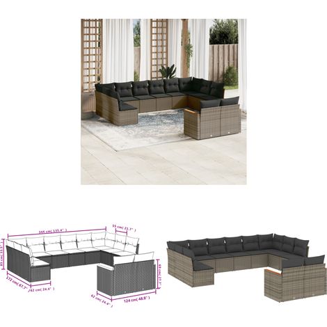 Salon de jardin avec coussins 12 pcs gris résine tressée - Ensemble Salon De Jardin - Canapé Extérieur - Mobilier De Jardin - Résine Tressée - Rotin Synthétique - Home & Living (1/3)