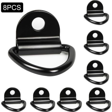 Set of 8 black D-shaped tie-down hooks, 6480mm, for kayak, boat, canoe, trailer, van, car, and garden. (1/5)